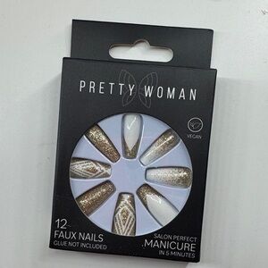 Gold and White Press-On Nails